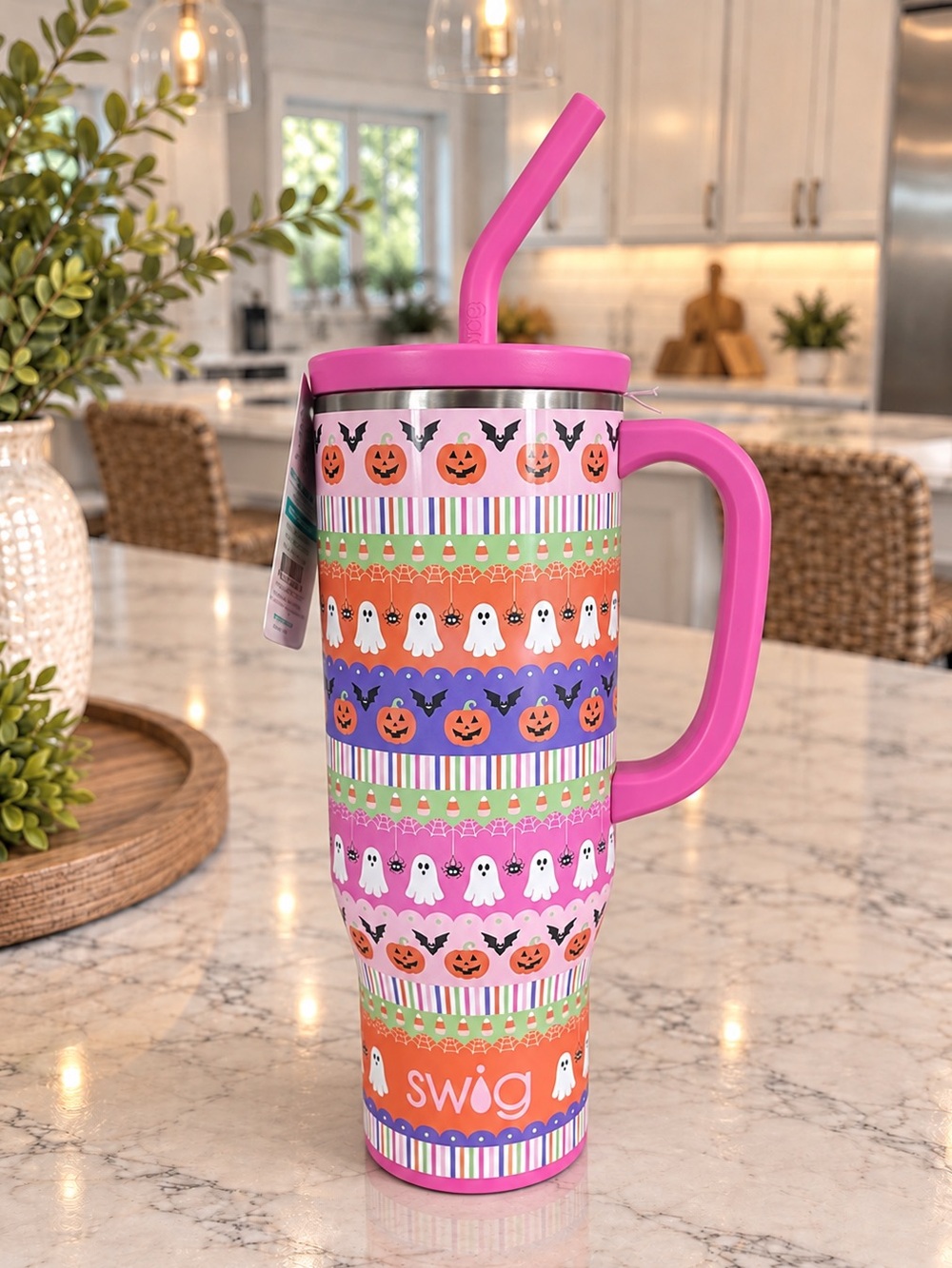 Swig Life 30oz Mega Mug Halloween Ghost Pumpkin Bat Tumbler Pink NWT
